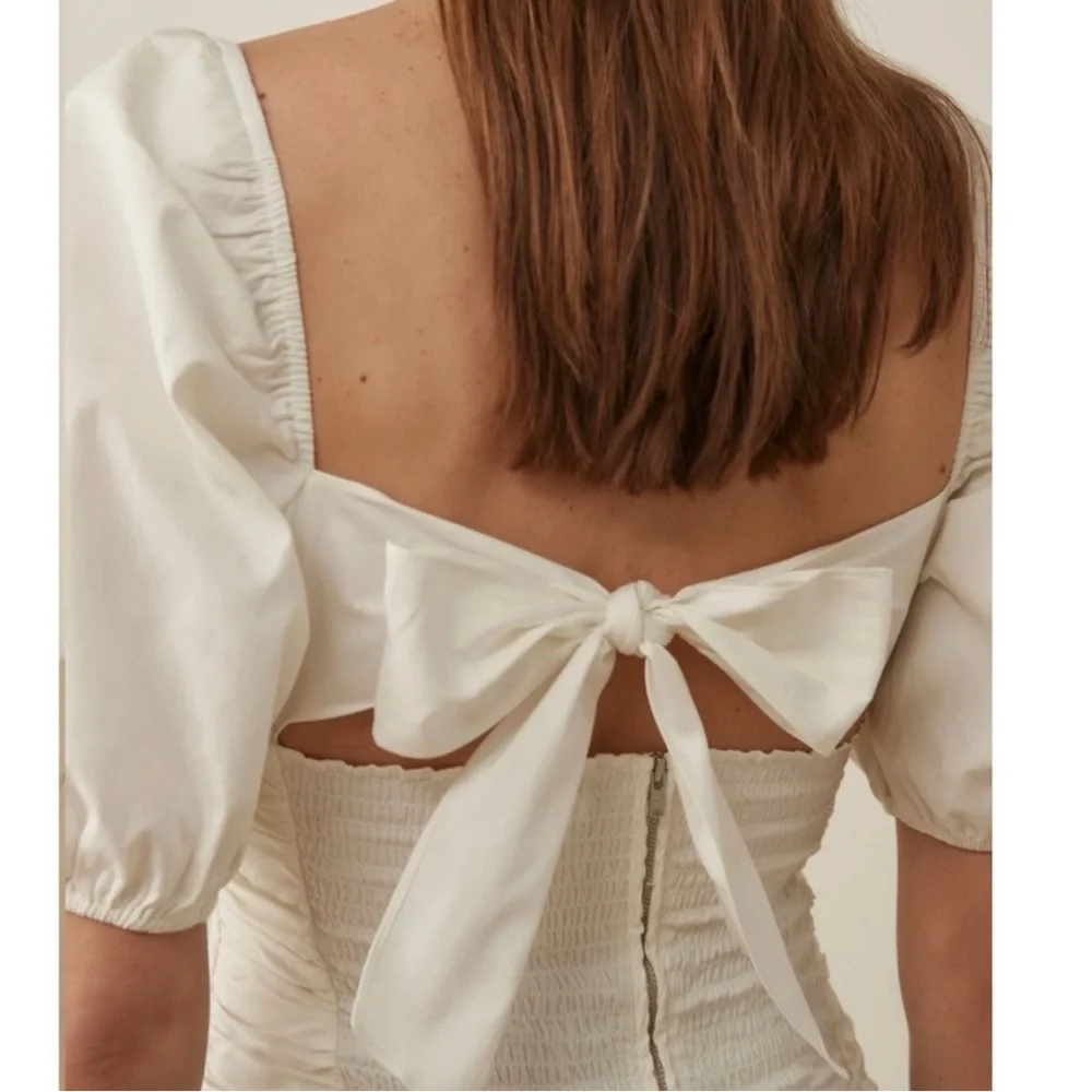 Reformation White Ruched Women's Top Barry Blouse‎